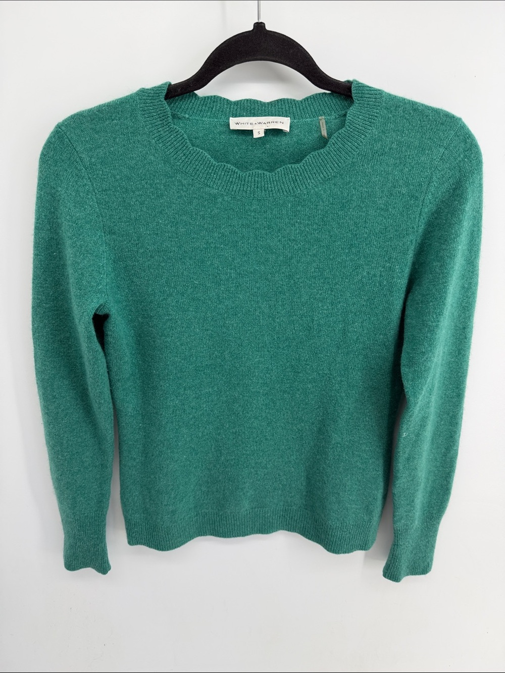 White + Warren 100% cashmere scallop neckline knit pullover sweater sz as